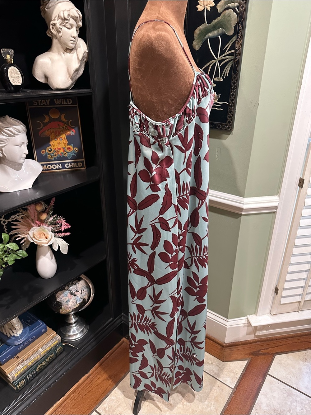 Anthropologie Square‑Neck Slip Dress – Mint Botanical Print – Size 1XL - Picture 9 of 14